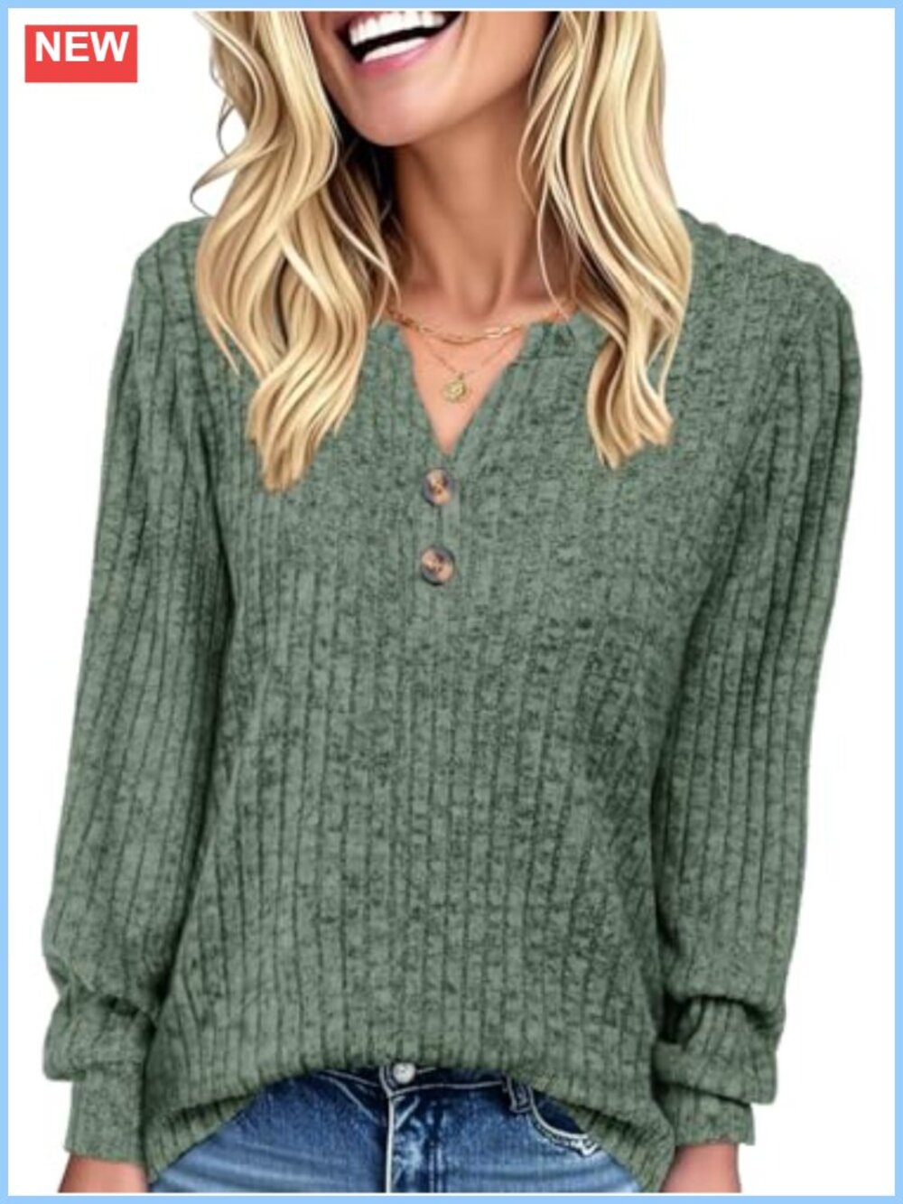Women's Henley Tunic Top Long Sleeve Pullover Sweater Loose Fit Casual